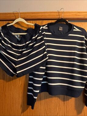 Danskin Navy and White Striped Crewneck Top & shorts set